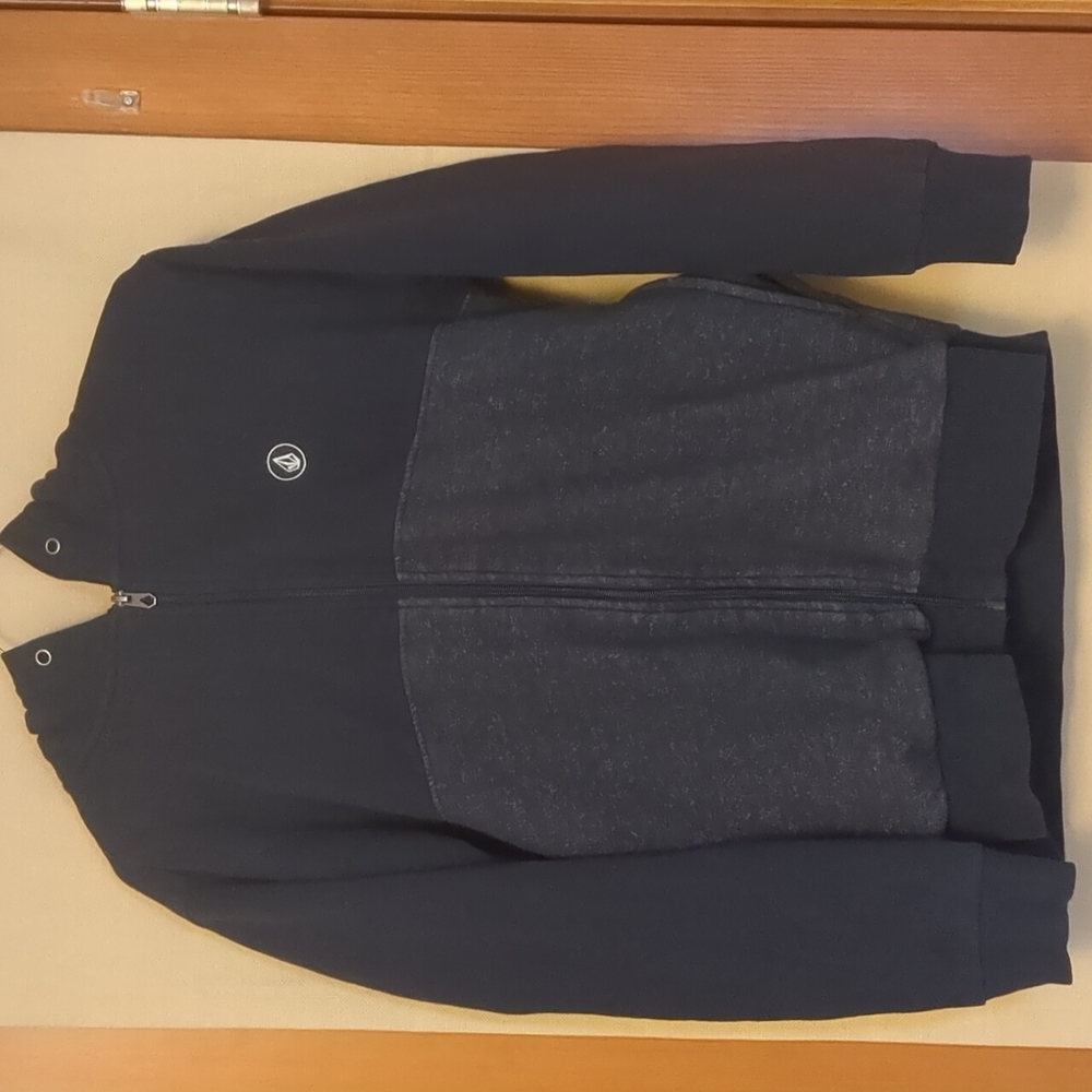Volcom Fleece Lined Full Zipper Blue And Gray Logo Hoodie Size Small